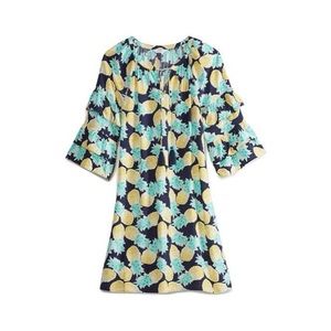 Crown & ivy pineapple print ruffle sleeve split neck shift dress
